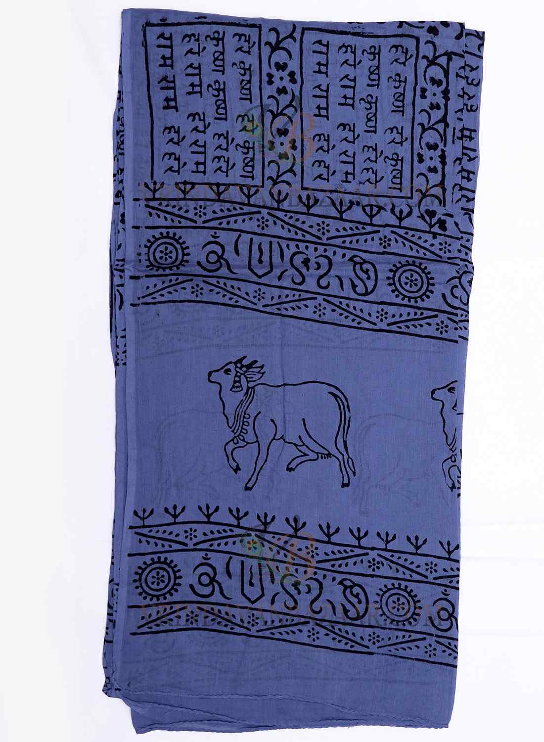 Navy Blue Harinam Chadar - with Maha Mantra and Vrindavan Cows