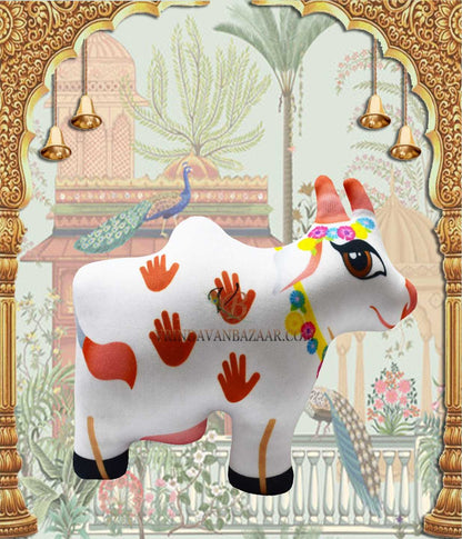 Radha Krishna with cow calf soft toy ; height - 8 inch