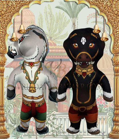 Krishna and Balaram with Kesi & Dhenukasur Demons Soft Toy; Height 8 inch
