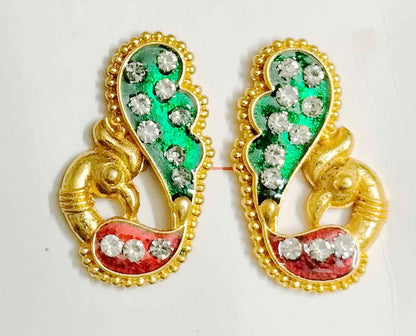 Peacock design sticking earrings for 10-14 inch deities