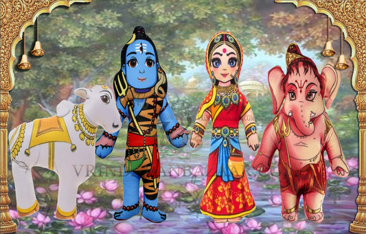 Shiv Parvati Ganesha and Nandi soft toy; Height 8 inch