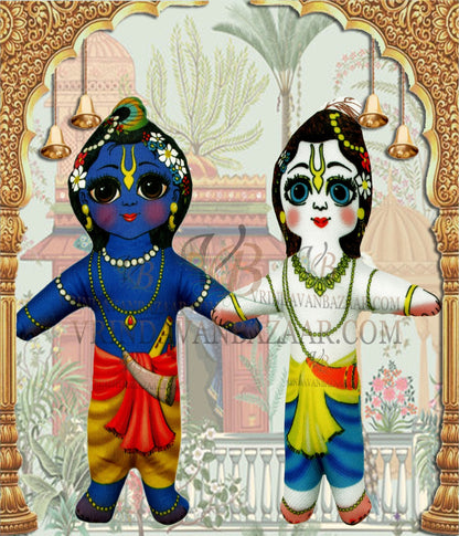 Krishna and Balaram with Kesi & Dhenukasur Demons Soft Toy; Height 8 inch
