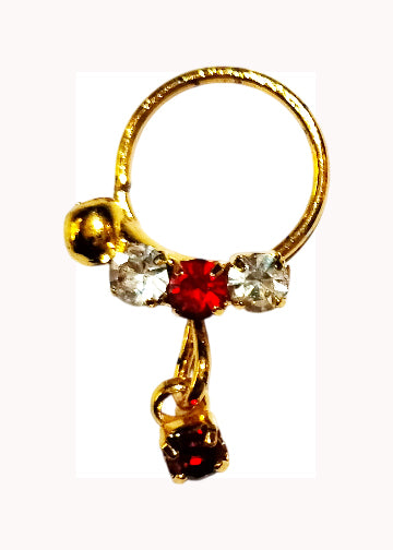 Golden earring with red/white stone