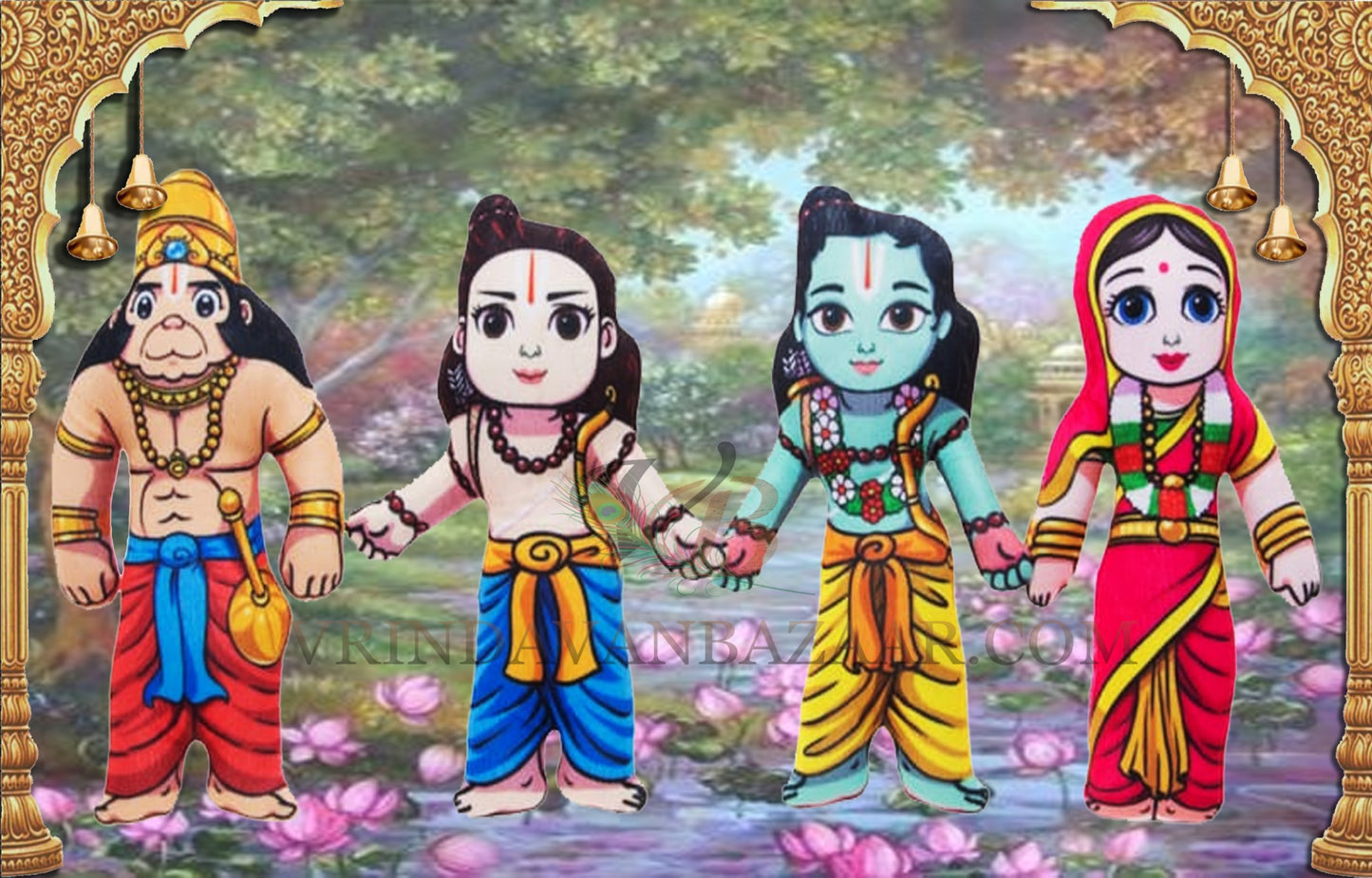 Ramayana epic- Lord Rama, Sita, Lakshman, Hanuman and Ravana soft toy; Height 8 inch