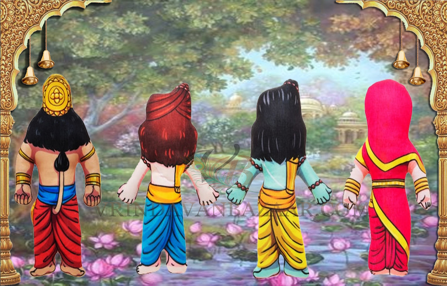 Ramayana epic- Lord Rama, Sita, Lakshman, Hanuman and Ravana soft toy; Height 8 inch