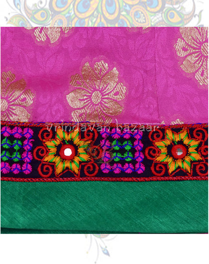 Pink brocade gopi dress with embroidered border for girls