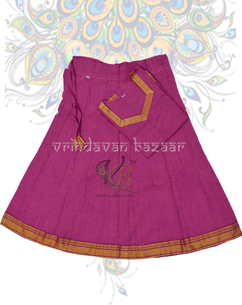 Pink brocade gopi dress with embroidered border for girls – Vrindavan Bazaar