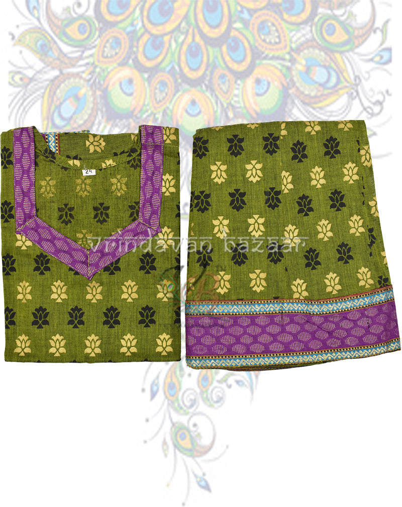 Green printed gopi dress with border for girls