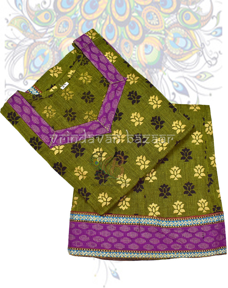 Green printed gopi dress with border for girls