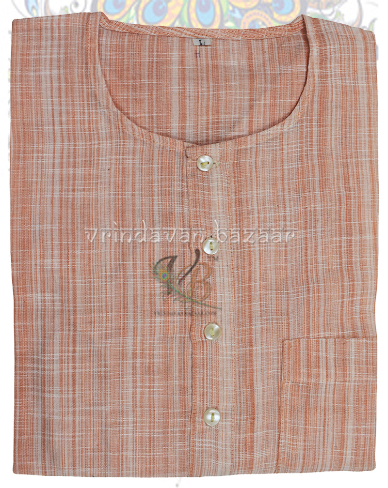 Peach khadi kurta round neck