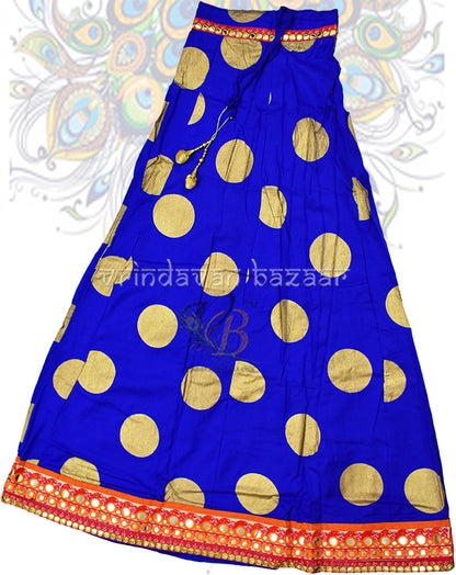 Mirrow work border blue skirt with golden polka dots