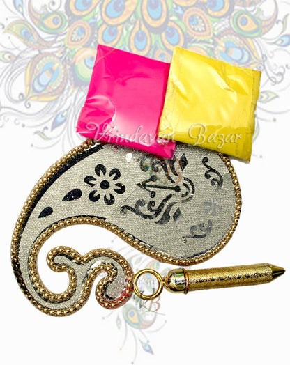 Paisley design tray with pichkari and 2 colour packets