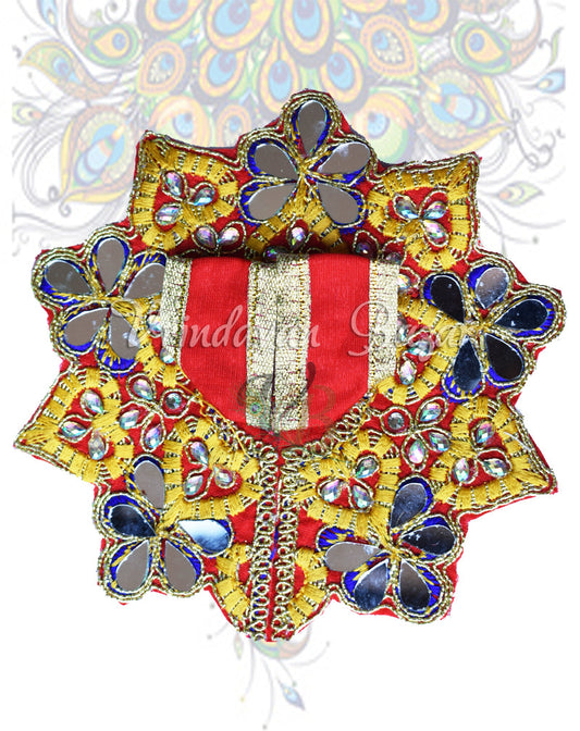 Red laddu gopal dress with mirror and flower design; Size 2