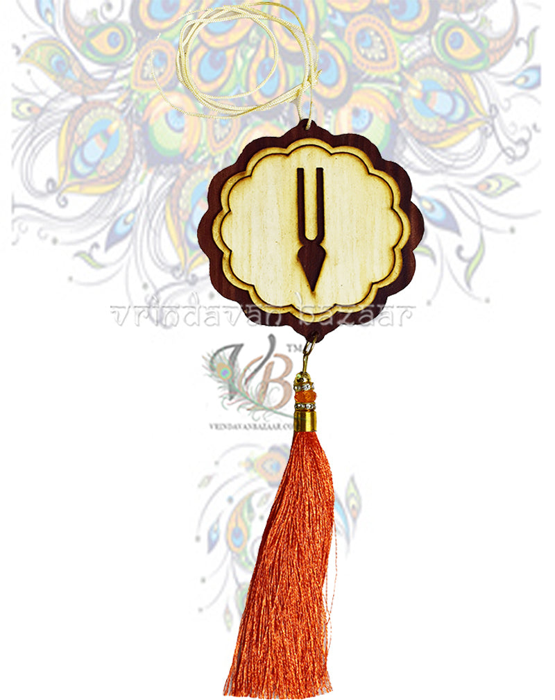 Wooden Hare Krishna (Hindi) Hanging Beads Tassels Flower Design as Decoration Accessory- Hanging Length-20.5 iches