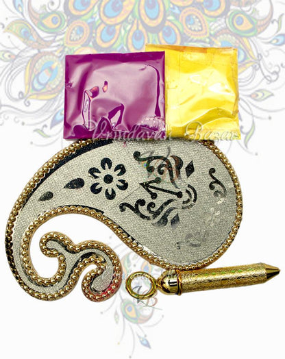 Paisley design tray with pichkari and 2 colour packets