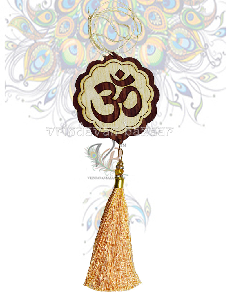Wooden OM Hanging Beads Tassels Flower Design as Decoration Accessory- Hanging Length-20.5 iches