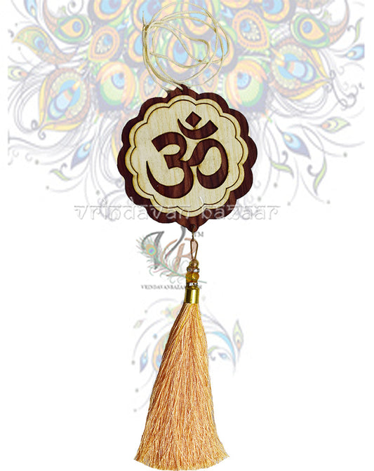 Wooden OM Hanging Beads Tassels Flower Design as Decoration Accessory- Hanging Length-20.5 iches