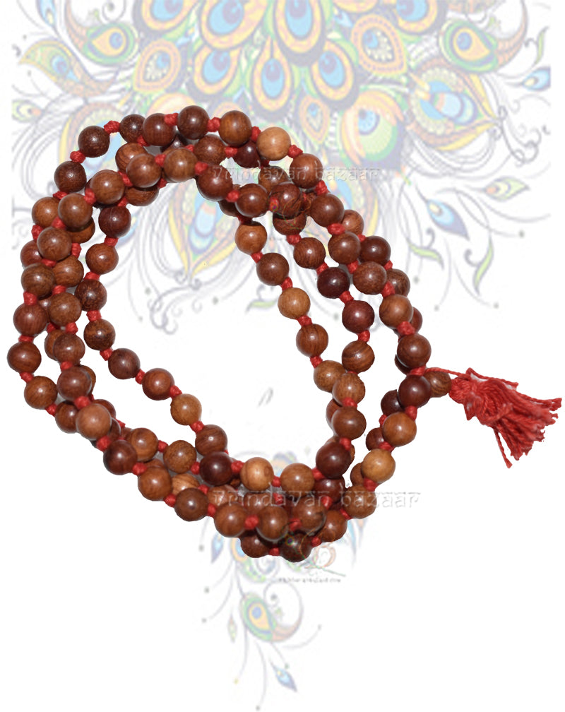 Sandalwood Japa Mala (White Sandalwood Rosary) Scented Energized Beads 108+1 Nos, Size 7 mm,