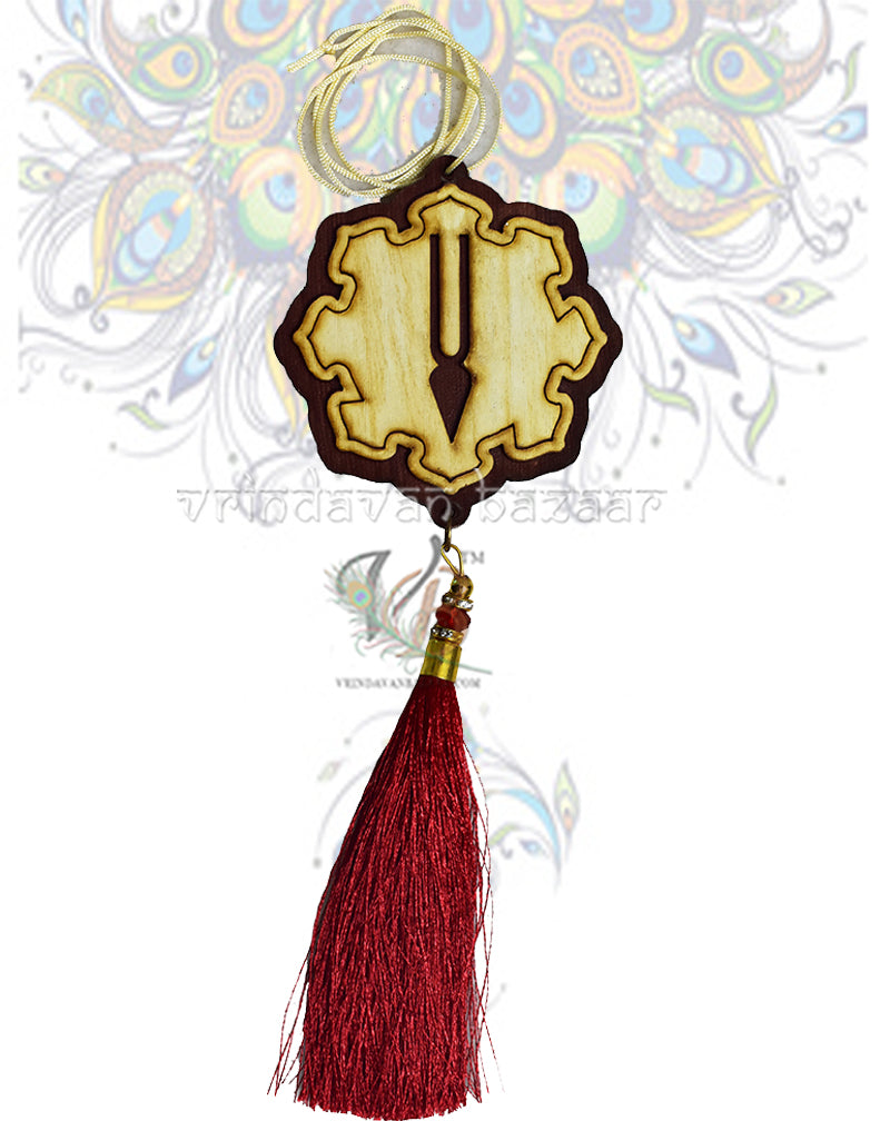 Wooden ISKCON Tilak Hanging Beads Tassels Flower Design as Decoration Accessory- Hanging Length-20.5 iches