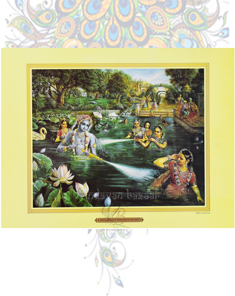 Krishna Sports with His Queens in the Water_S_11" X 14"