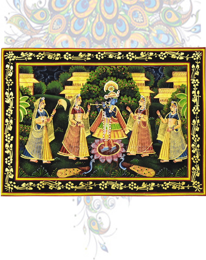 Krishna doing raas with gopis printed painting