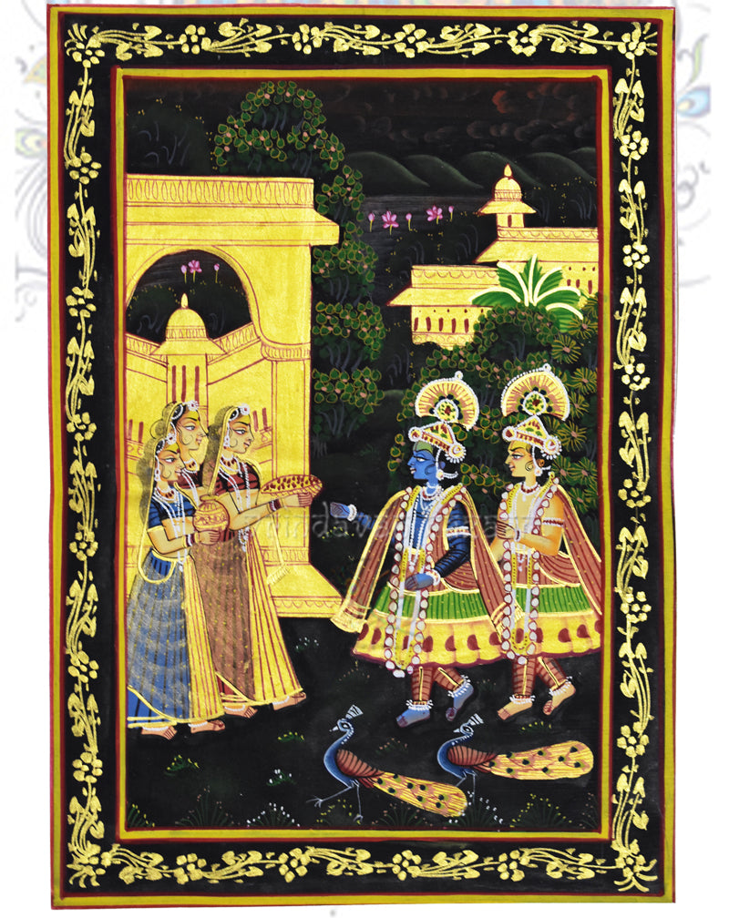 Krishna Balram with gopis printed painting