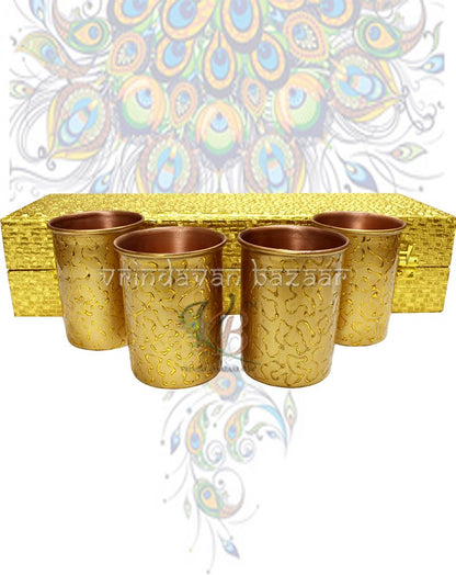 Four pieces copper glass set with Gold design finish