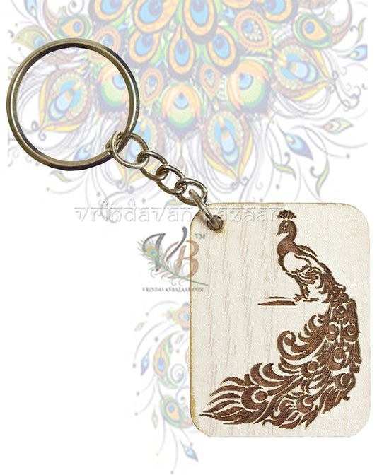 Stylised peacock key ring (White)
