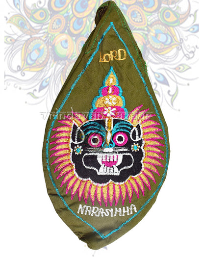 Lord Narasimha face embroidered japa bag