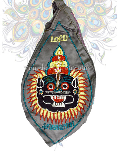 Lord Narasimha face embroidered japa bag