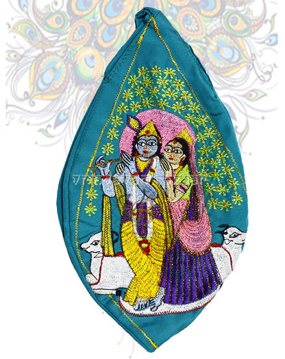 Graceful Krishna Radha embroidered japa bag