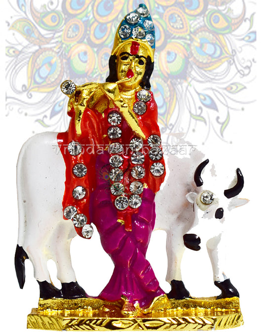 Flute Playing Krishna with cow showpiece