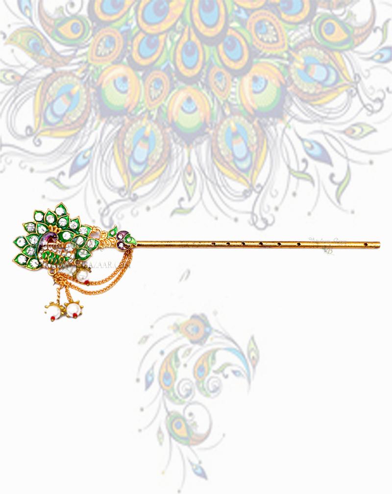 Green dancing peacock flute; Flute length- 15.5 cm