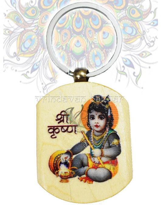 Krishna Ji Wooden Plate Key Ring