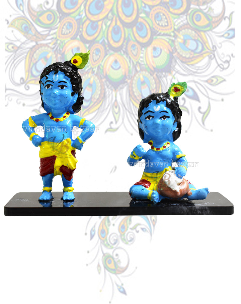Blue Krishna in standing and sitting pose- devotional car dashboard/ show case items