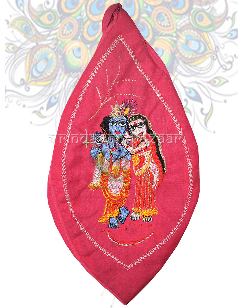 Beautiful embroidered japa bag with Radha and Krishna
