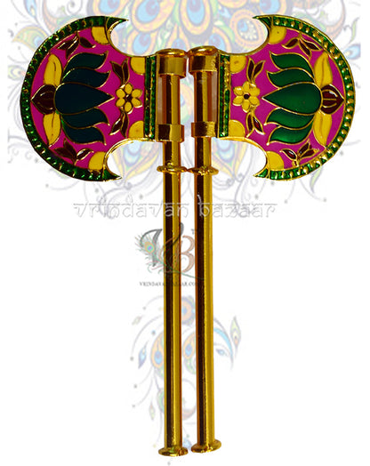 Multicolor meenakari hand fan for home deities