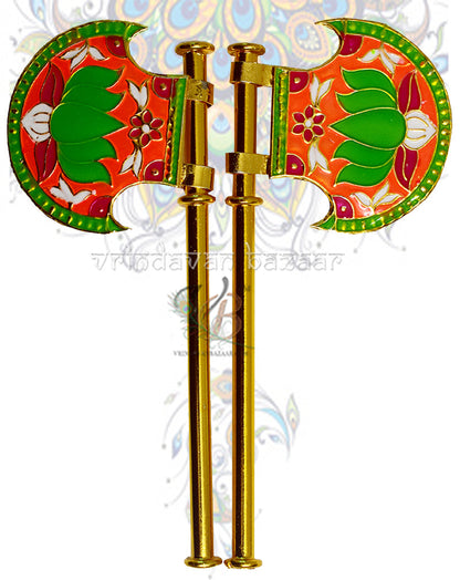 Multicolor meenakari hand fan for home deities