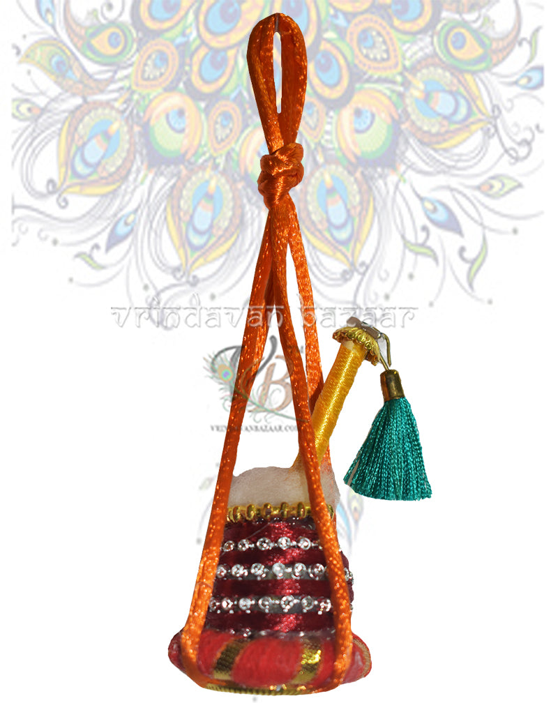 Makhan handi toy with flute and string to hang