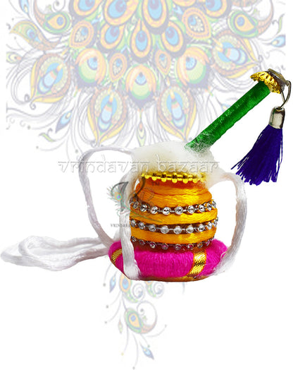 Makhan handi toy with flute and string to hang