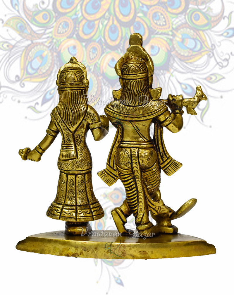Brass Radha Krishna Idol on oval platform base