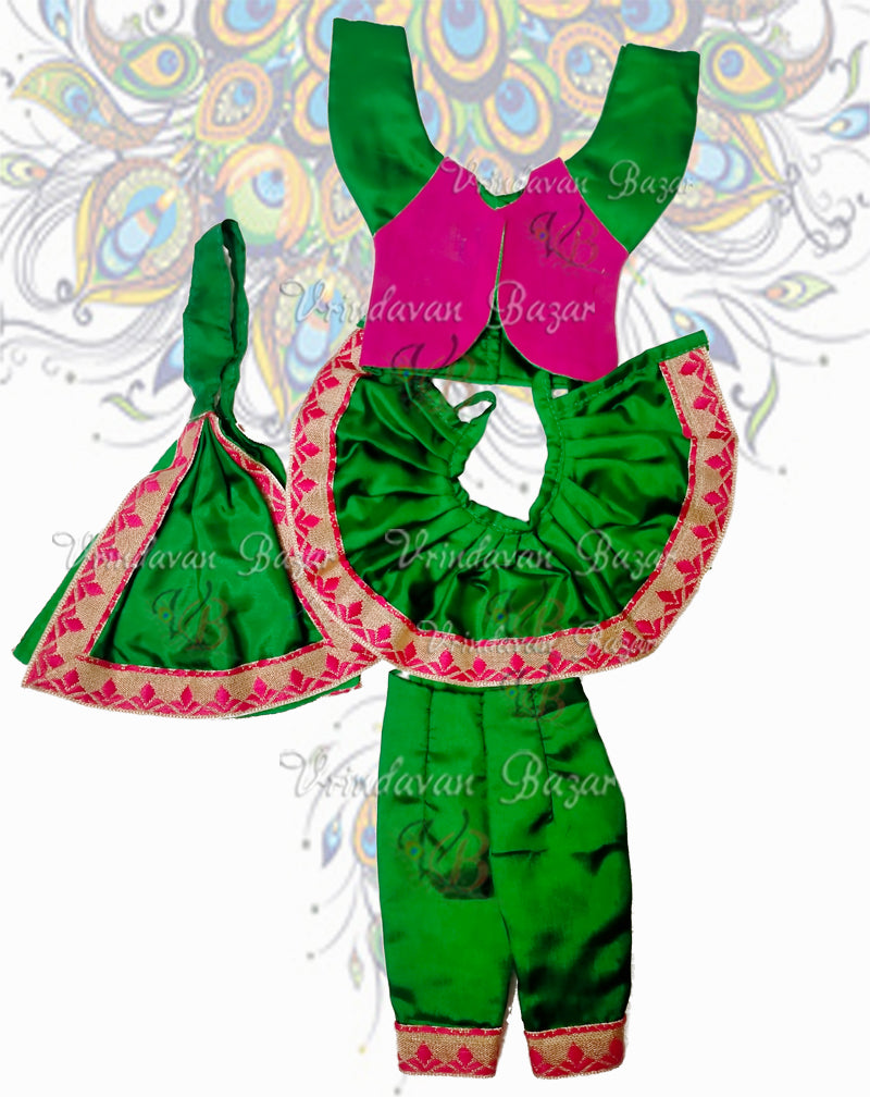 Green Gaur Nitai dress (Pant style) with lace border; Size 5 inch