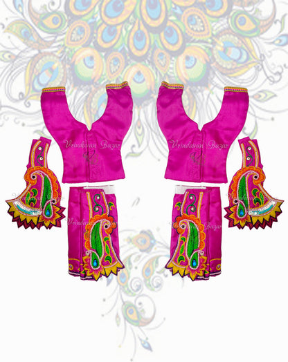 Pink Gaur Nitai dress with paisley (mango motif) embroidery; Size 5 inch
