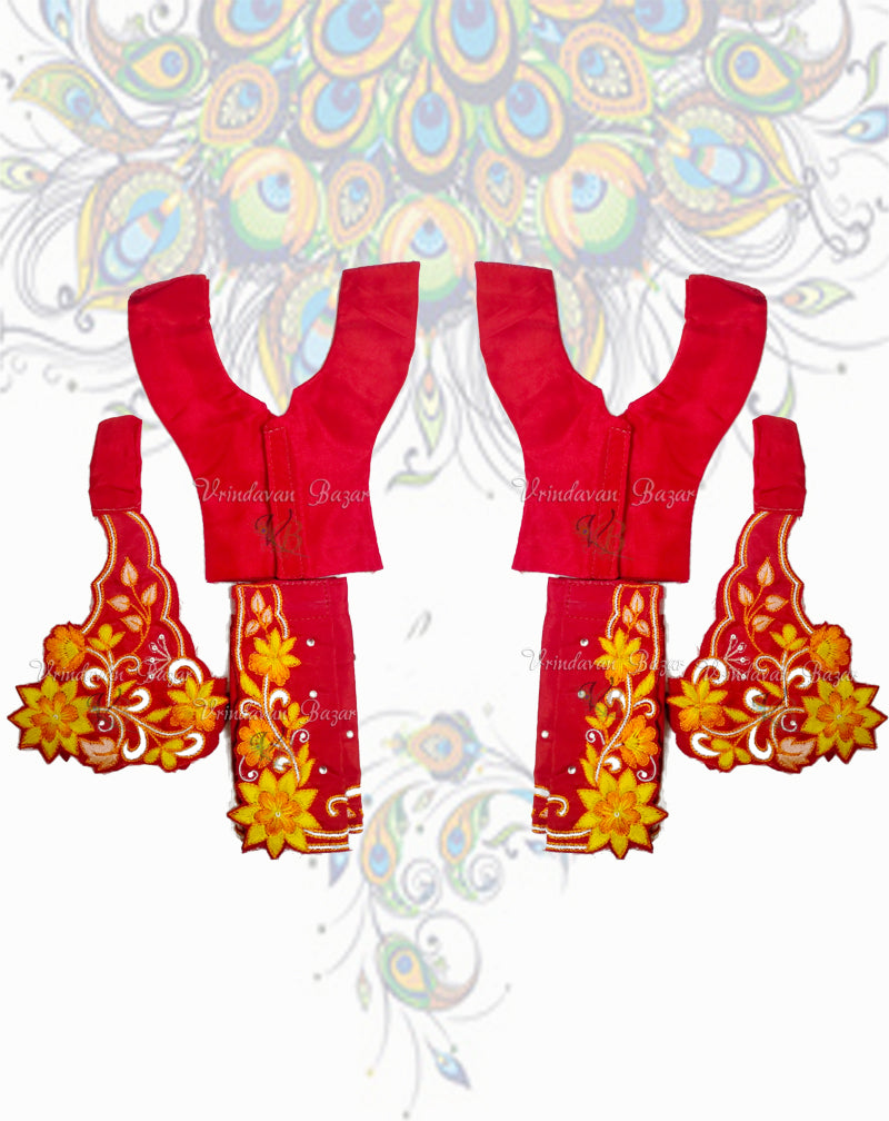 Red Gaur Nitai dress with elegant flower embroidery