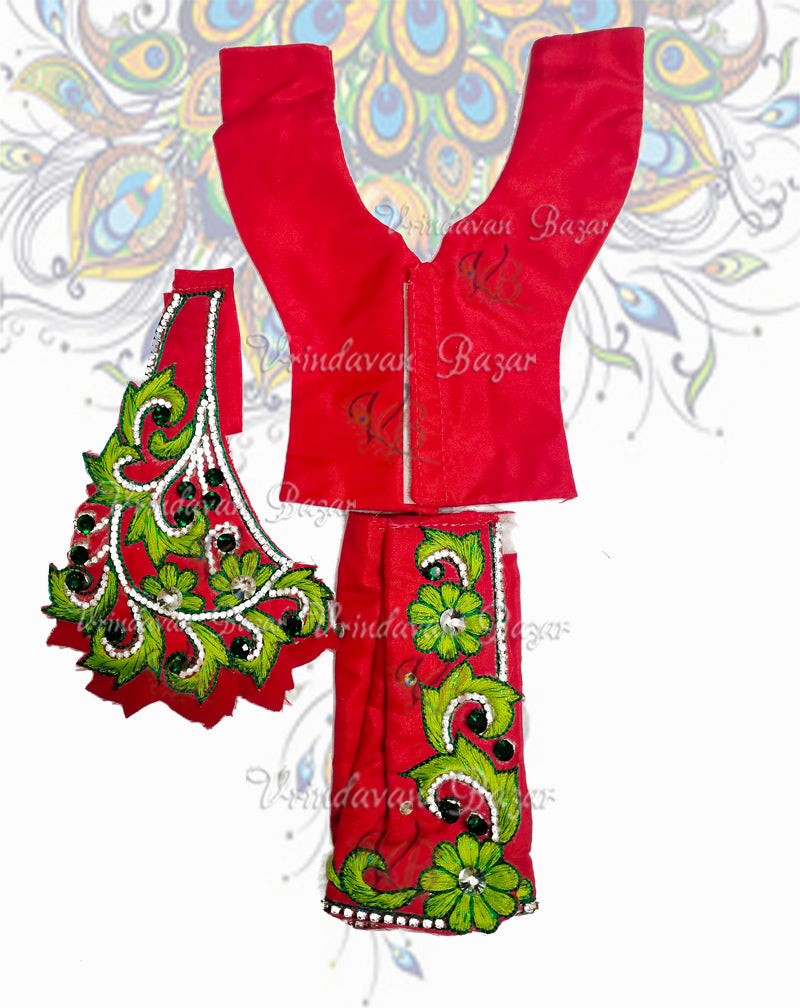 Red Gaur Nitai dress with green flowers embroidery