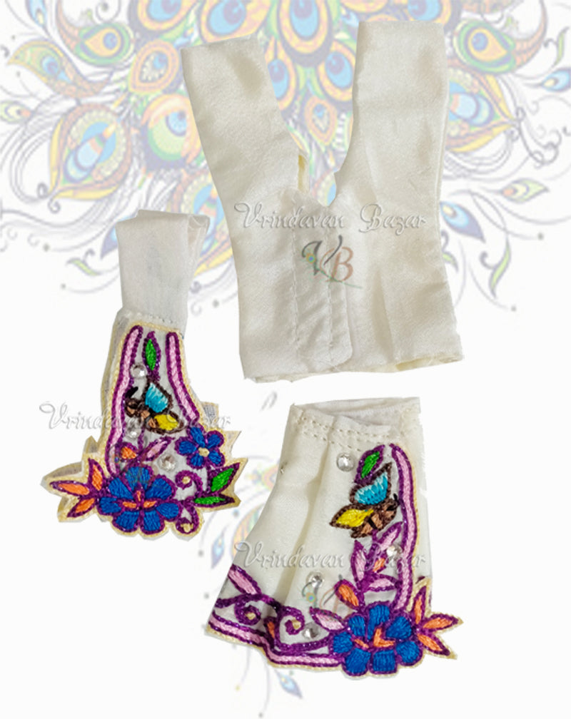 White Gaur Nitai dress with flower embroidery; Size 2 inch