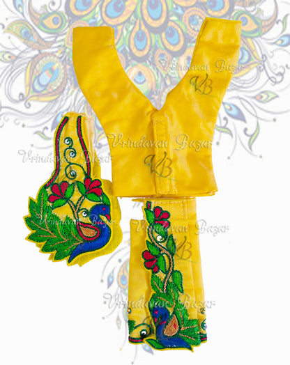 Yellow Gaur Nitai dress with multicolour peacock embroidery