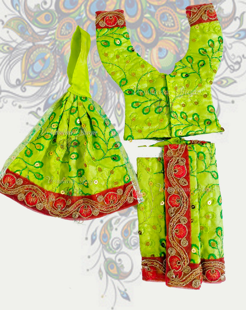 Leaf green self embellished fabric Gaur Nitai dress; Size 6 inch
