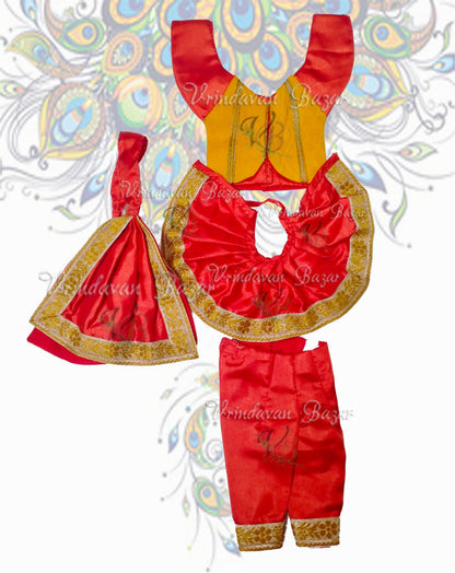 Red Gaur Nitai dress (Pant style) with lace border; Size 5 inch