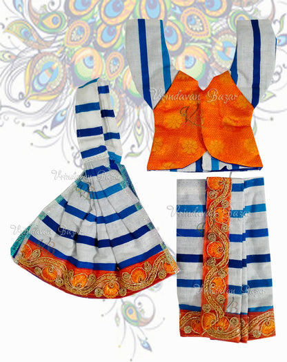 Gaur Nitai dress in grey with blue stripes; Size 6 inch